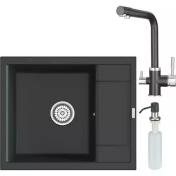 Кухонная мойка и смеситель Point Римо 60 с дозатором, черная (PN3010B, PN3103B, PN3201B)