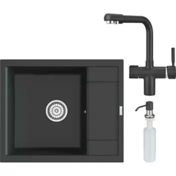 Кухонная мойка и смеситель Point Римо 60 с дозатором, черная (PN3010B, PN3104B, PN3201B)