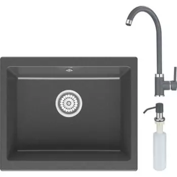 Кухонная мойка и смеситель Point Сидли 55 с дозатором, графит (PN3007GR, PN3101GR, PN3201GR)