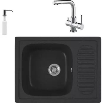 Кухонная мойка и смеситель GreenStone GRS-13-343 Lemark Comfort LM3061C с сифоном и дозатором, антрацит