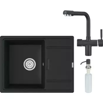 Кухонная мойка и смеситель Point Стил 65 с дозатором, черная (PN3009B, PN3104B, PN3201B)