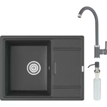Кухонная мойка и смеситель Point Стил 65 с дозатором, графит (PN3009GR, PN3101GR, PN3201GR)
