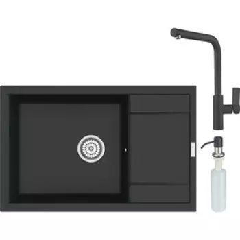 Кухонная мойка и смеситель Point Велета 78 с дозатором, черная (PN3002B, PN3102B, PN3201B)