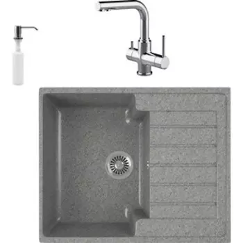 Кухонная мойка и смеситель GreenStone GRS-13s-309 Lemark Comfort LM3061C с сифоном и дозатором, темно-серая