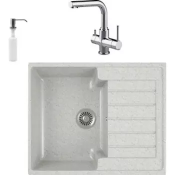 Кухонная мойка и смеситель GreenStone GRS-13s-310 Lemark Comfort LM3061C с сифоном и дозатором, серая