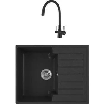Кухонная мойка и смеситель GreenStone GRS-13s-343 Lemark Comfort LM3075BL с сифоном, антрацит