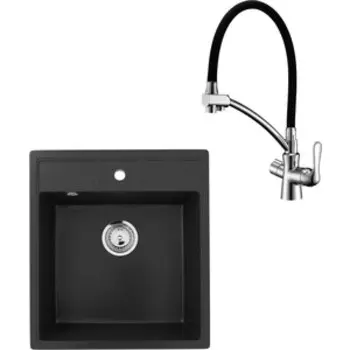 Кухонная мойка и смеситель Ulgran U-406-344 ультра-черный, Lemark Comfort LM3070C