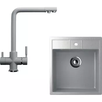 Кухонная мойка и смеситель Ulgran U-406 серый (U-406-310, U-016-310)