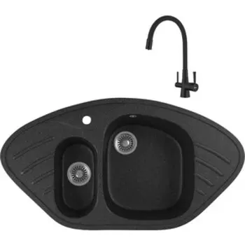 Кухонная мойка и смеситель GreenStone GRS-14-308 Lemark Comfort LM3075BL с сифоном, черная