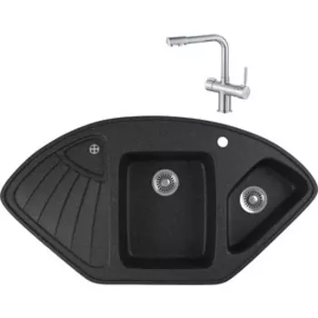 Кухонная мойка и смеситель GreenStone GRS-14K-308 Haiba HB70088 с сифоном, черная