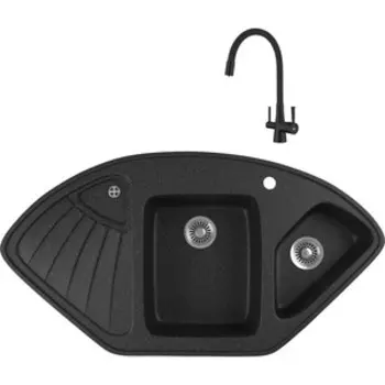 Кухонная мойка и смеситель GreenStone GRS-14K-308 Lemark Comfort LM3075BL с сифоном, черная