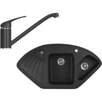 Кухонная мойка и смеситель GreenStone GRS-14K-308, GS-001-308 черный
