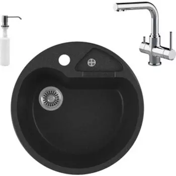 Кухонная мойка и смеситель GreenStone GRS-08K-343 Lemark Comfort LM3061C с сифоном и дозатором, антрацит