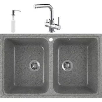Кухонная мойка и смеситель GreenStone GRS-15-309 Lemark Comfort LM3061C с сифоном и дозатором, темно-серая