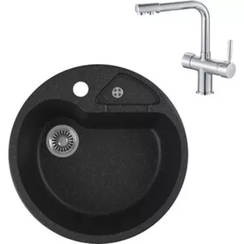 Кухонная мойка и смеситель GreenStone GRS-08K-308 Haiba HB70088 с сифоном, черная