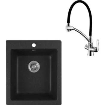 Кухонная мойка и смеситель GreenStone GRS-17-308 Lemark Comfort LM3070C с сифоном, черная