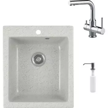 Кухонная мойка и смеситель GreenStone GRS-17-310 Lemark Comfort LM3061C с сифоном и дозатором, серая