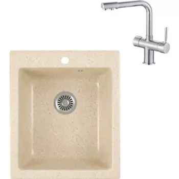 Кухонная мойка и смеситель GreenStone GRS-17-328 Haiba HB70088 с сифоном, бежевая