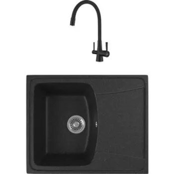 Кухонная мойка и смеситель GreenStone GRS-17K-308 Lemark Comfort LM3075BL с сифоном, черная