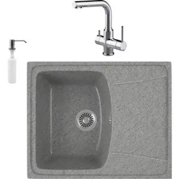 Кухонная мойка и смеситель GreenStone GRS-17K-309 Lemark Comfort LM3061C с сифоном и дозатором, темно-серая