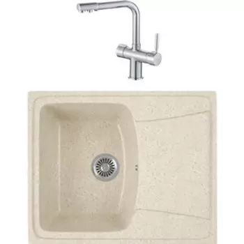 Кухонная мойка и смеситель GreenStone GRS-17K-328 Haiba HB70088 с сифоном, бежевая