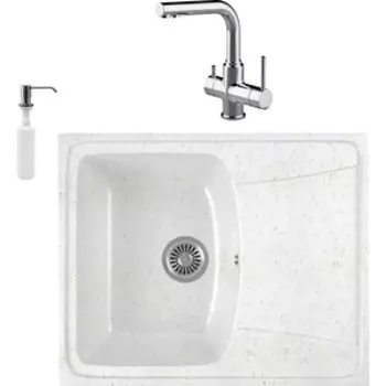 Кухонная мойка и смеситель GreenStone GRS-17K-331 Lemark Comfort LM3061C с сифоном и дозатором, белая