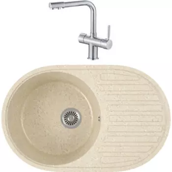 Кухонная мойка и смеситель GreenStone GRS-18-328 Haiba HB70088 с сифоном, бежевая