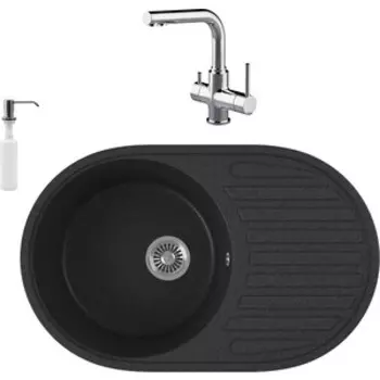 Кухонная мойка и смеситель GreenStone GRS-18-343 Lemark Comfort LM3061C с сифоном и дозатором, антрацит