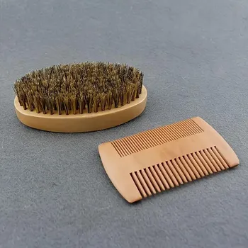 Professional Soft Boar Bristle Wood Beard Brush Hairdresser Shaving Brush Comb Men Mustache Comb Kit Hair Comb Set 2pcs