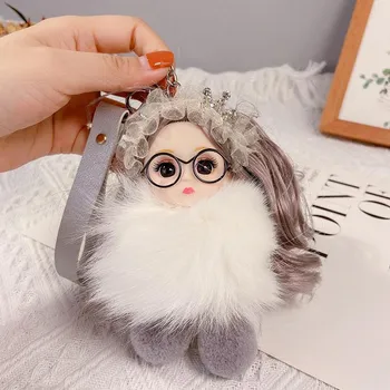 Корейская милая кукла из меха лисы - брелок-подвеска в виде плюшевого рюкзака