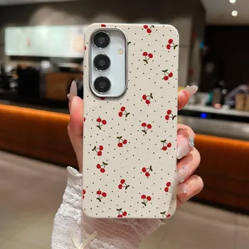 Чехол Cherry Wave Point Print Soft для телефона Samsung S25 Ultra S24 FE S23 S22 A16 A56 A55 A36 A15 A26 TPU Matte Leather Texture противоударный тонкий чехол Samsung S25 красный/чёрный