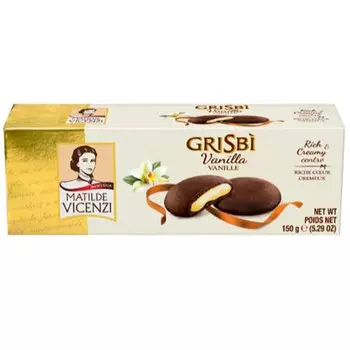 Печенье Grisbi с тёмным шоколадом с начинкой со вкусом ванили 150 гр.