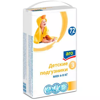 Подгузники Aro MIDI размер 3, 4-9 кг, 72 шт