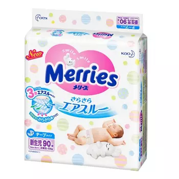 Подгузники Merries для новорожденных NB (0- 5кг) 90шт.