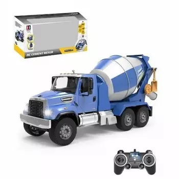 Бетономешалка FREIGHTLINER 1:20 на РУ (свет,звук) в коробке вращение миксера,поворотный слив,лопатка