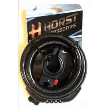 Замок велосипедный HORST, кодовый (4 разряда), 12х1500 мм, с креплением на раму, черный, 09-100192