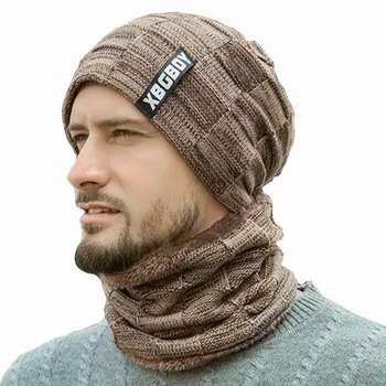 Зимняя шапка с рукавами и шарфом, комплект утолщенной шерстяной шапки на флисовой подкладке, мужская европейская и американская осенне-зимняя мужская вязаная шапка
