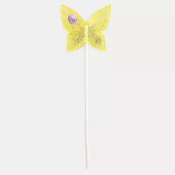 Леденец, 30 гр, погремушка, на палочке, изомальт, желтый, Бабочка, Butterfly