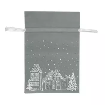 Мешок подарочный, 20х30 см, с завязками, полипропилен, серый, Домики, Frosty sparks