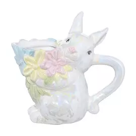 Молочник, 150 мл, керамика, белый, перламутр, Кролик с букетом, Easter