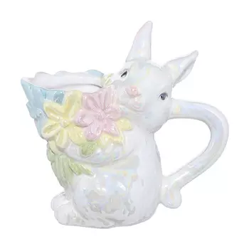 Молочник, 150 мл, керамика, белый, перламутр, Кролик с букетом, Easter