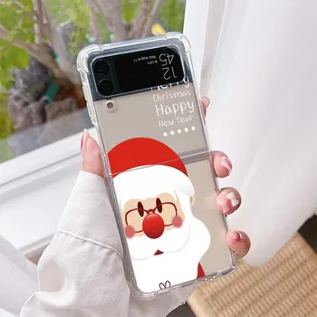 Роскошный чехол для Samsung Galaxy Z Flip 3 4 5G Funda Z Flip3, прозрачный ПК, жесткий противоударный чехол для телефона, снеговик, Рождество Samsung Z Flip 3 5G