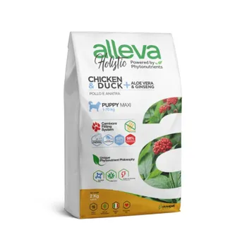 Alleva Holistic Puppy/Junior Chicken & Duck Maxi сухой корм для щенков и юниоров с КУРИЦЕЙ и УТКОЙ, алое вера и женьшенем - 2 кг повседневный супер премиум беззерновые для щенков с курицей породы крупного размера мешок Импортный корм 1 уп. х 1 шт. х 2 кг