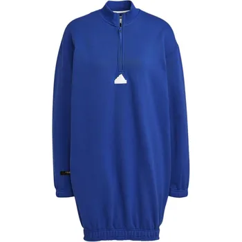 Adidas Solid Logo Print Половина молнии с длинным рукавом Женское платье Синий HM2894 L