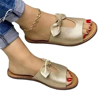 2024 Foreign Trade Women s Shoes New Summer Bow Hollow Sandals Slippers European and American Large Size Sandals Women 40 чёрный