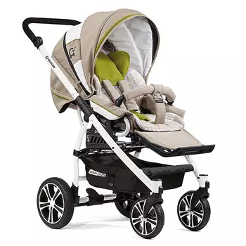 Коляска GESSLEIN F4 Air+ накидка на ножки, бежевый/вкладыш зеленый (+ Защитный чехол СМЕШАРИКИ в подарок!)