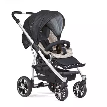 Коляска GESSLEIN F4 Air+ накидка на ножки, темно-серый/вкладыш бежевая полоска (+ Защитный чехол СМЕШАРИКИ в подарок!)