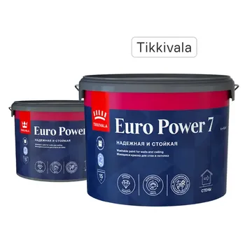 Краска для стен и потолков Tikkurila Euro Power 7 моющаяся матовая цвет белый база А 9 л