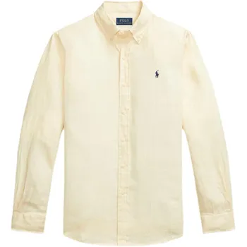 Polo Ralph Lauren Ss25 Рубашка мужская льняная однобортная с длинным рукавом и вышивкой пони кремового цвета MNPOWOV16824237-101 M
