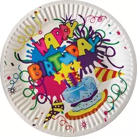набор бумажных тарелок 6шт "happy birthday" волшебная страна 23см 007149